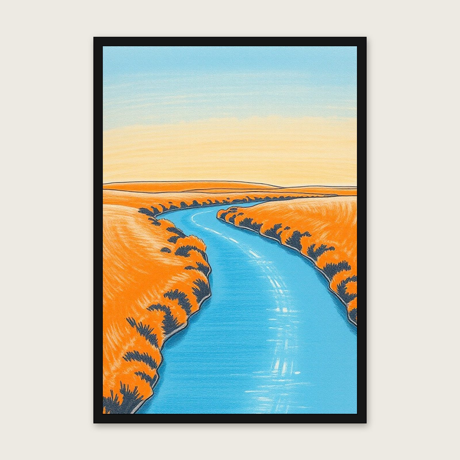 The River Dee at Chester - Framed Pastel Landscape Print in Bold Colour shown in a black frame