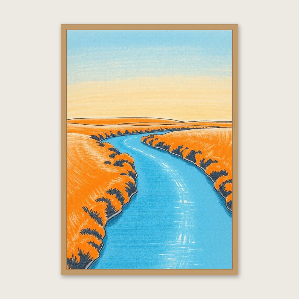 The River Dee at Chester - Framed Pastel Landscape Print in Bold Colour in a oak frame