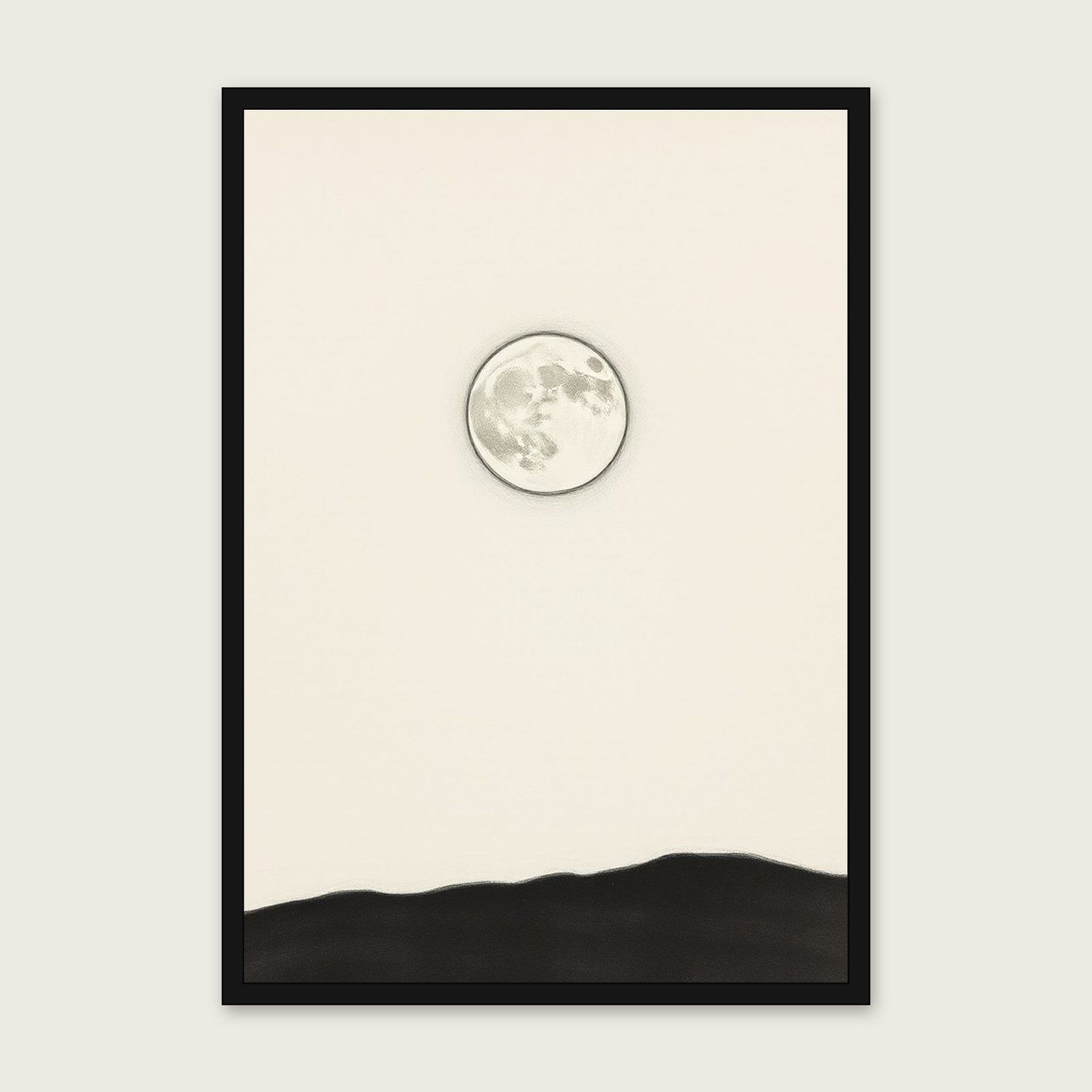 A Last Quarter Moon Charcoal Print - Framed Black & White Celestial Wall Art shown in a black frame