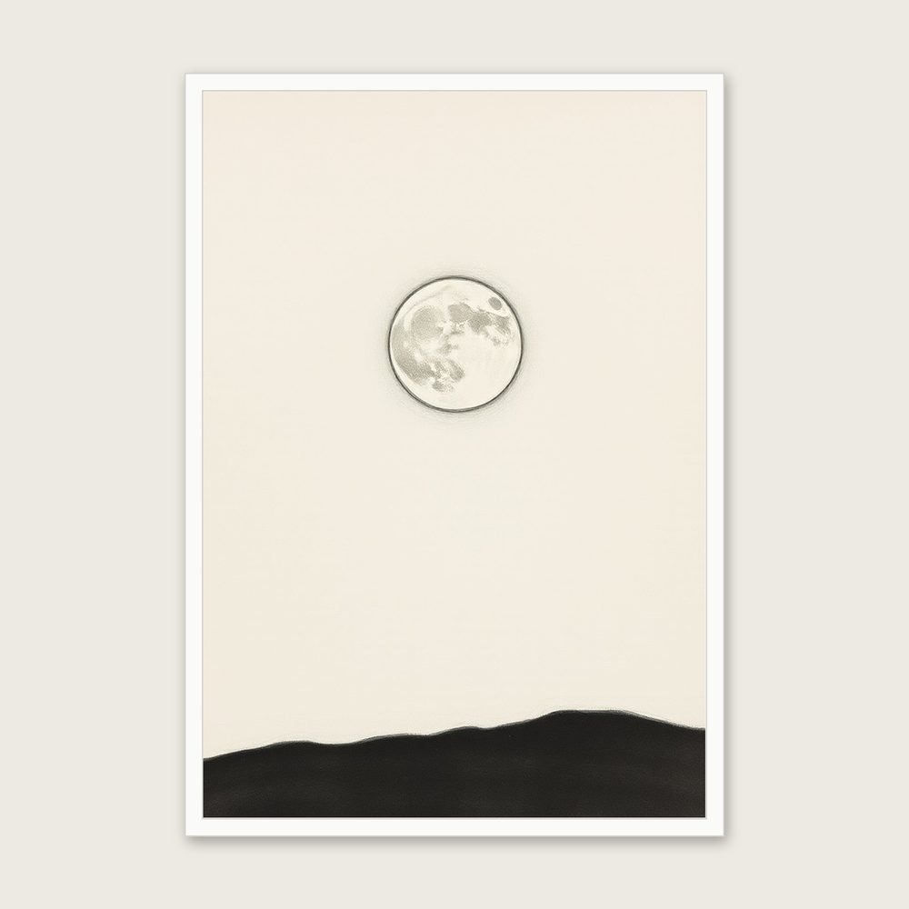A Last Quarter Moon Charcoal Print - Framed Black & White Celestial Wall Art in a white frame