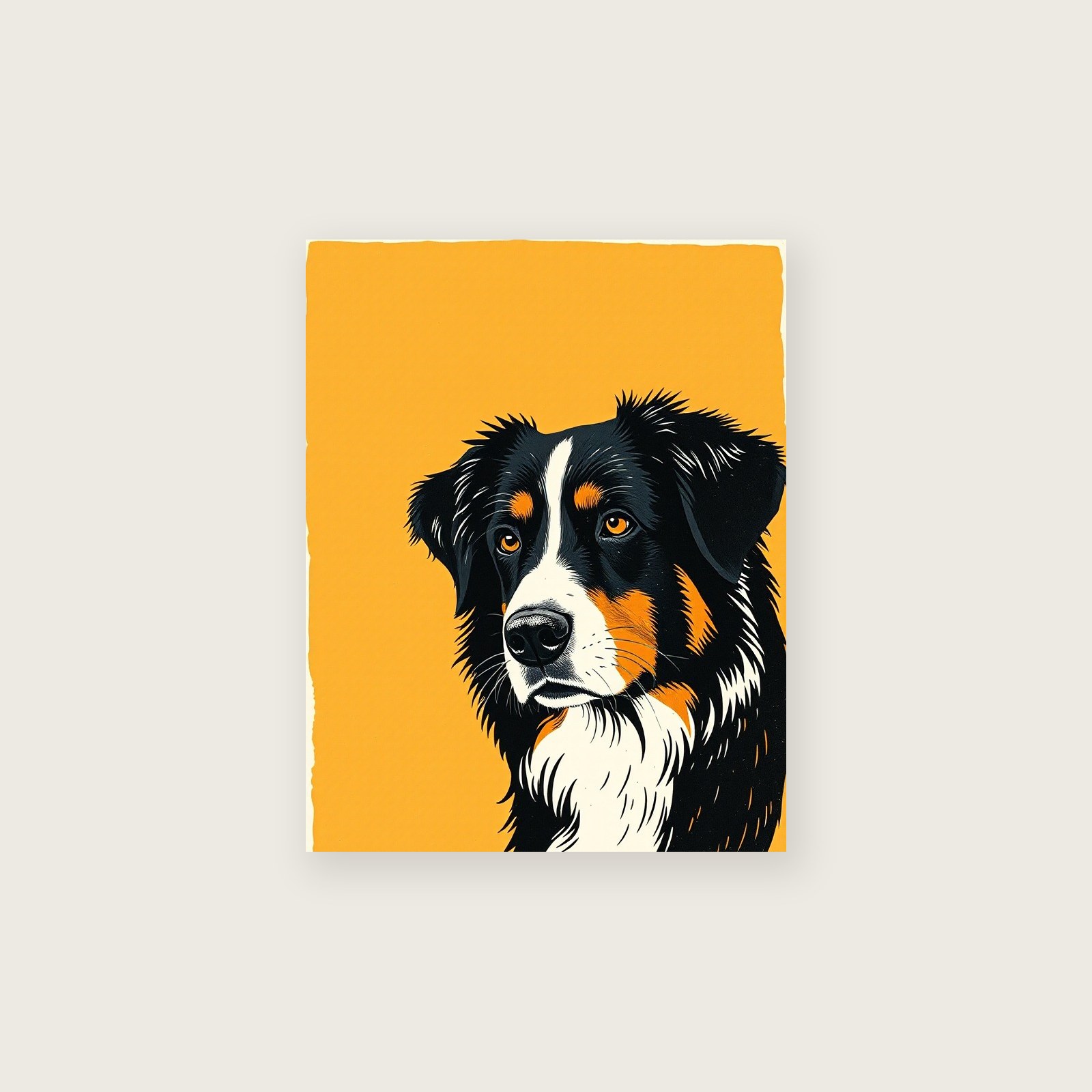 Bernese Mountain Dog - Linocut Animal Print in Two Tone - Unframed Print, A3