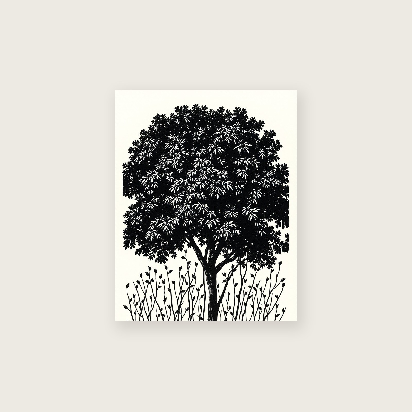 Sycamore Leaf - Framed Linocut Botanical Print in Two Tone, unframed print