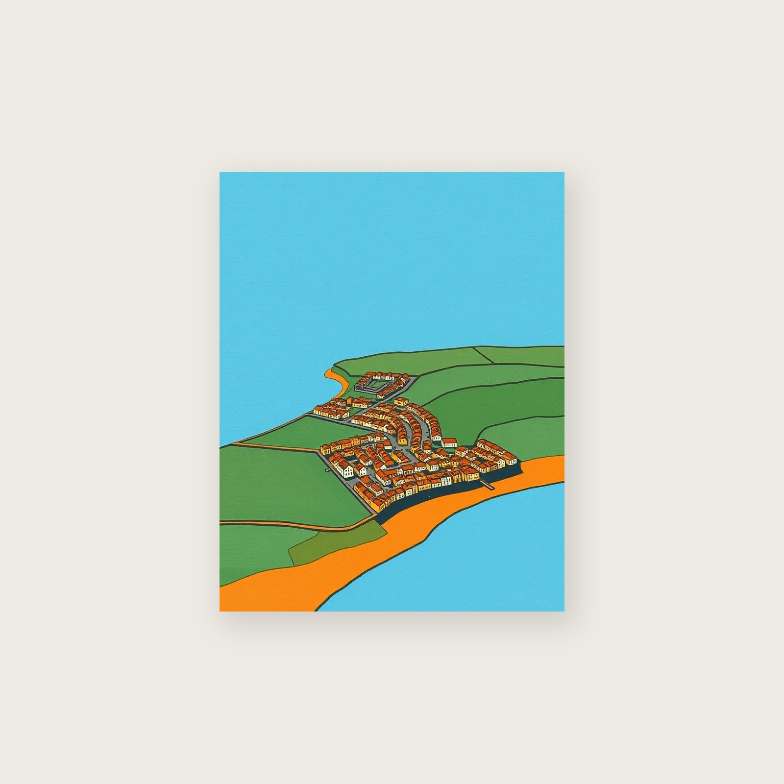 Woolacombe Gouache Wall Art - Bold Colour Print - Unframed Print, A3