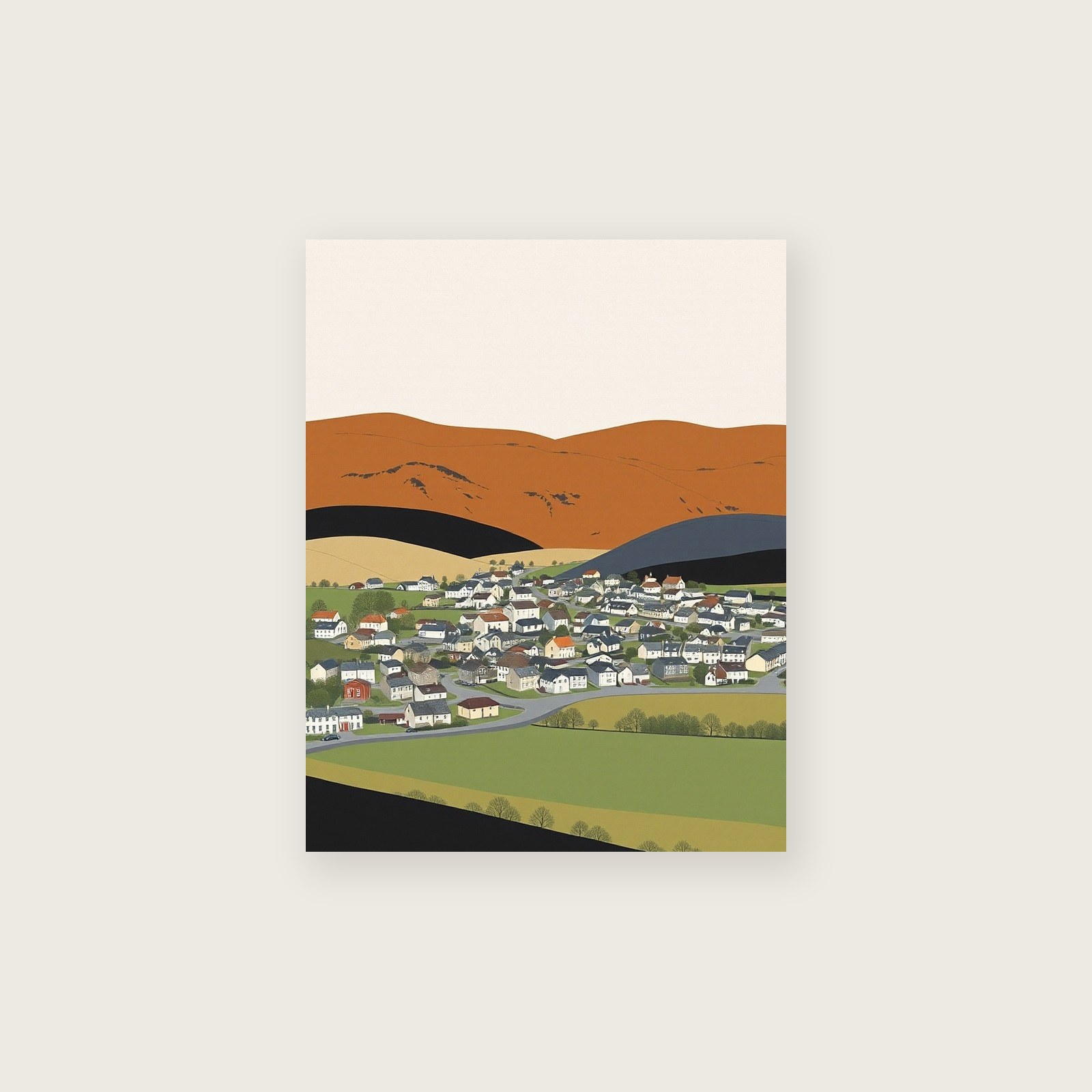 Whernside Gouache Print - Two Tone Landscape Wall Art - Unframed Print, A3