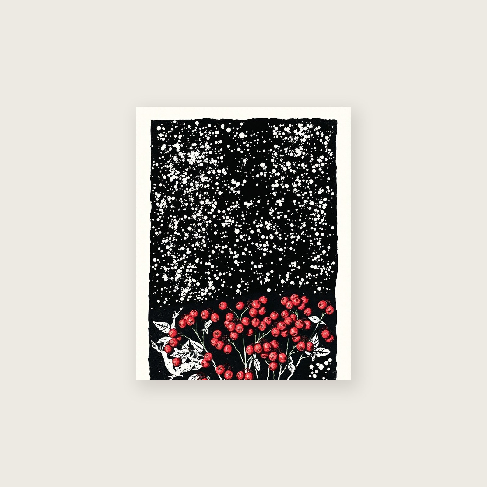 Framed Linocut Print of Bearberry - Two Tone Botanical Wall Art, unframed print