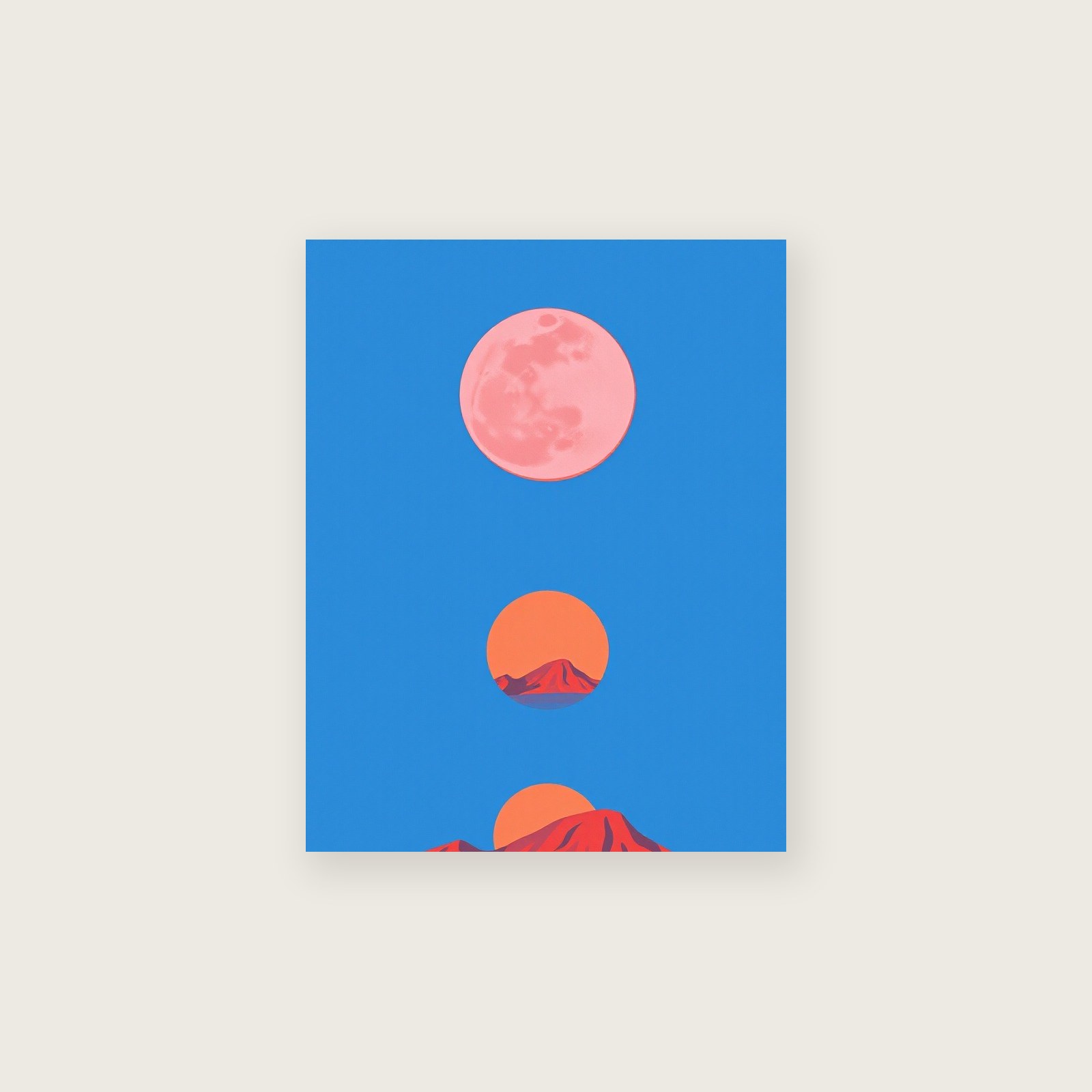 A Pink Moon in April Gouache Wall Art - Bold Colour Print - Unframed Print, A3