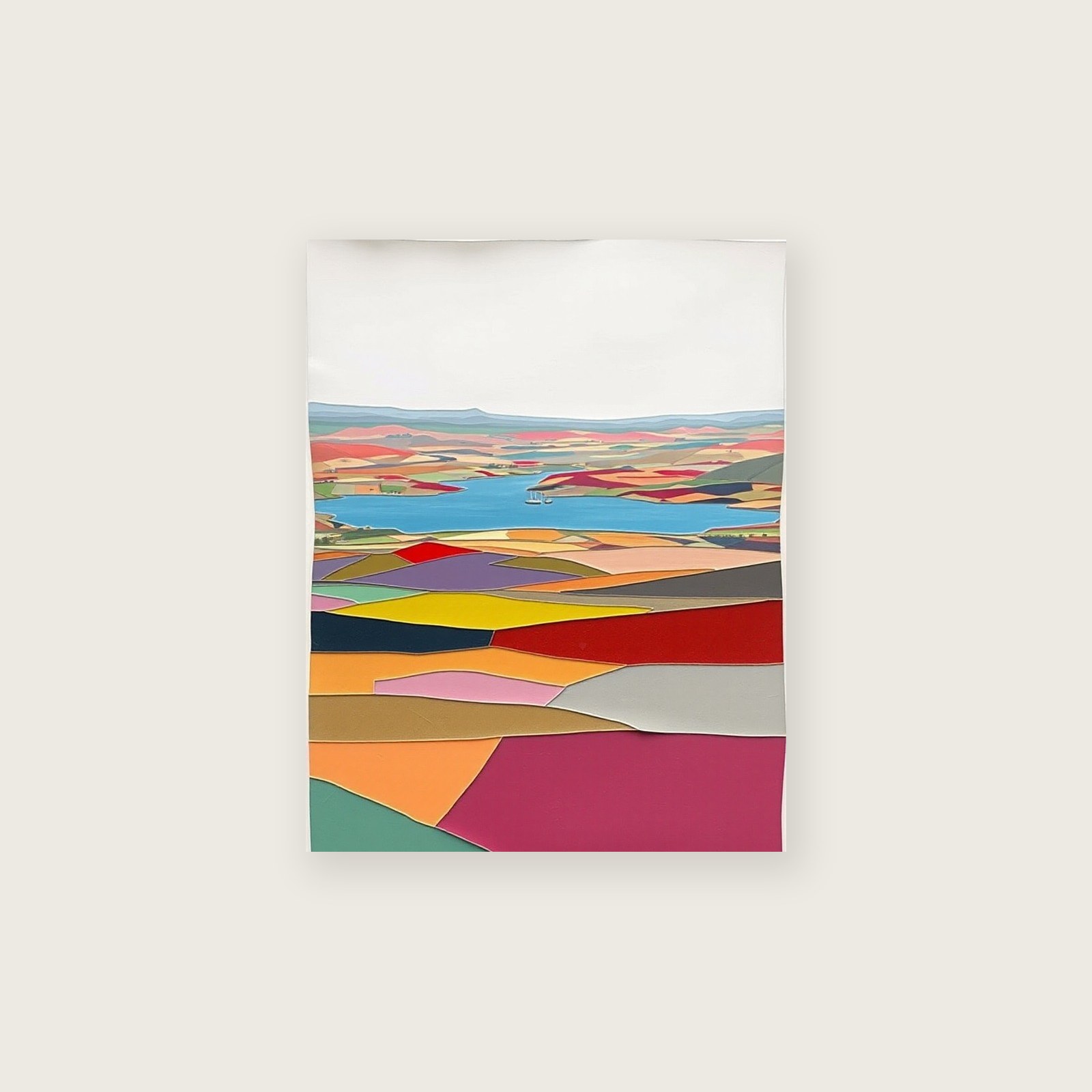 Collage Print of Llangorse Lake - Colourful Landscape Wall Art - Unframed Print, A3