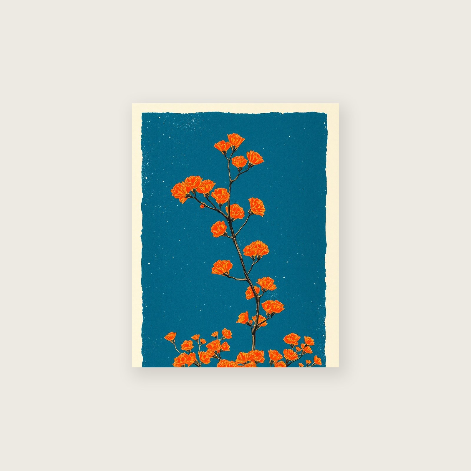 Mimosa Branch Botanical Wall Art - Bold Colour Linocut Print - Unframed Print, A3