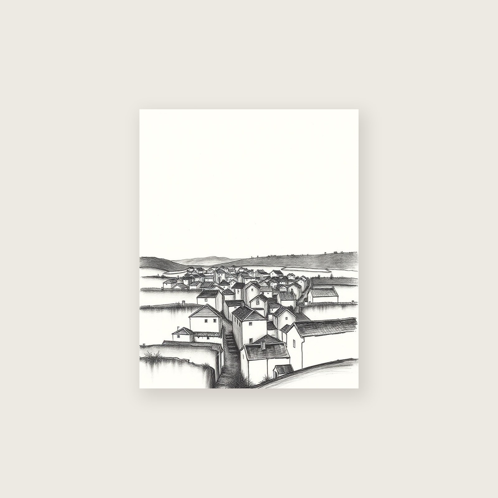 Hen Cloud - Charcoal Landscape Print in Black & White - Unframed Print, A3