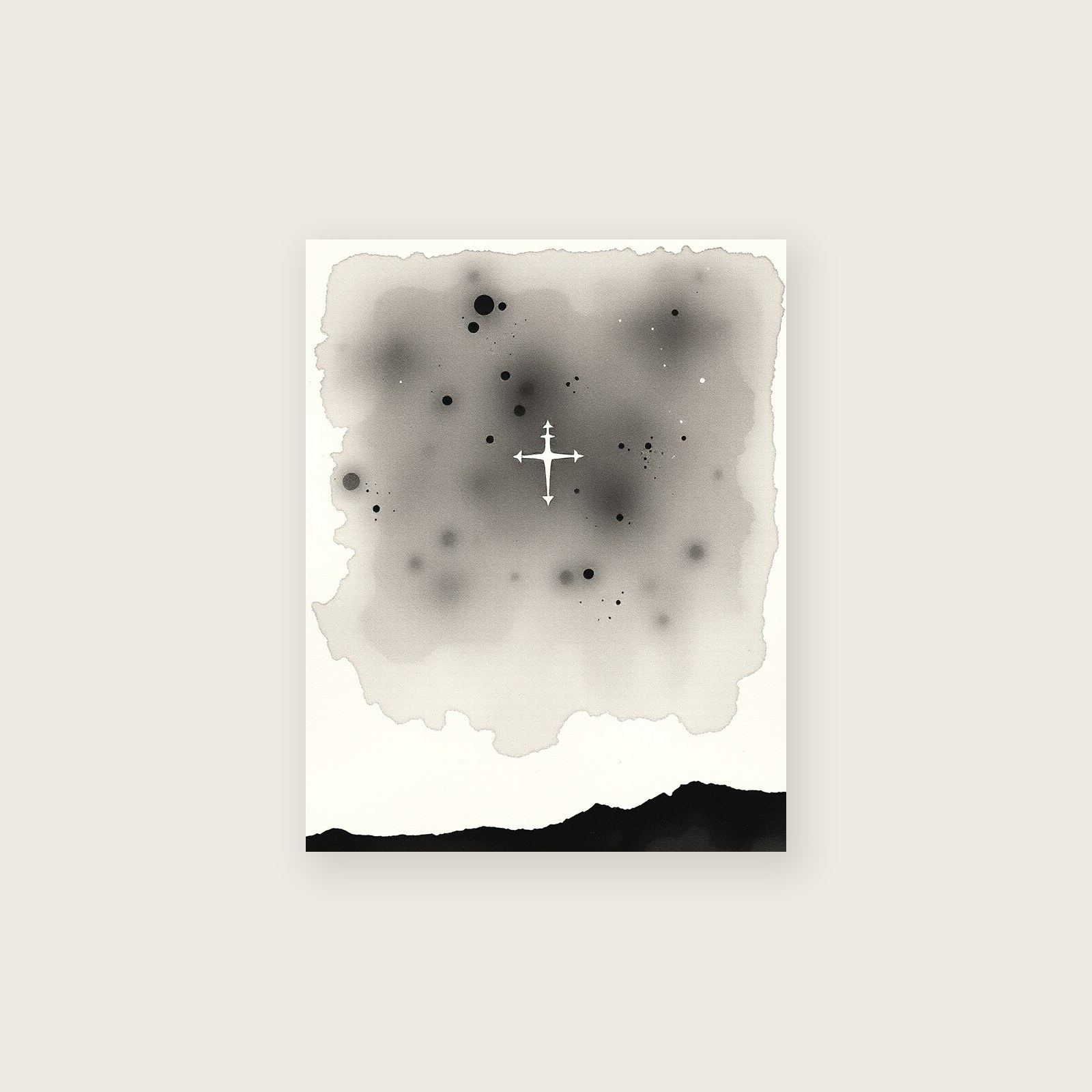 The Constellation Crux the Southern Cross Ink Wash Wall Art - Black & White Print - Unframed Print, A3