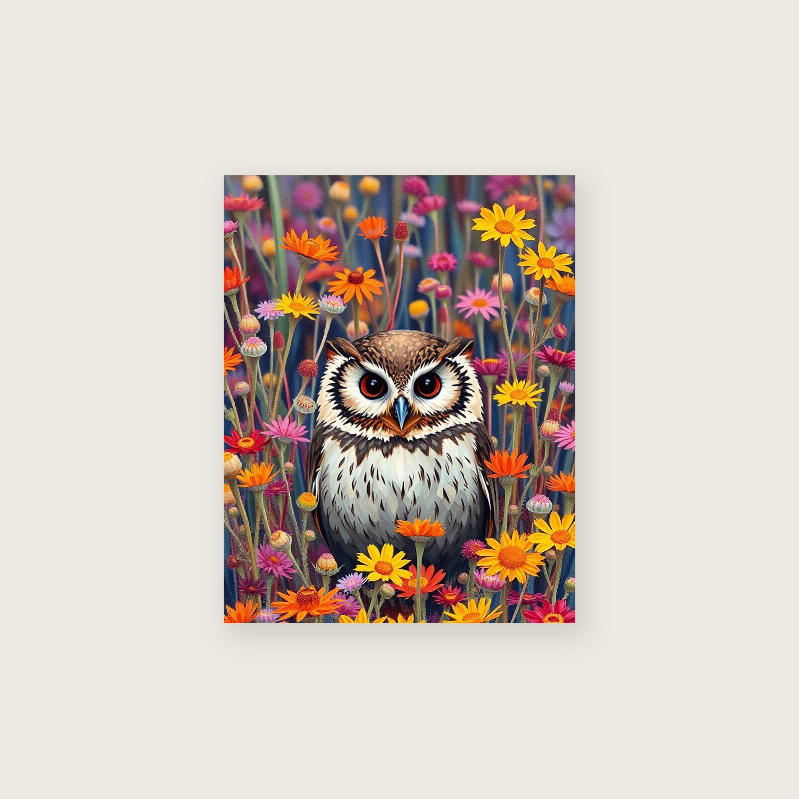 Little Owl - Framed Palette Knife Animal Print in Colourful, unframed print
