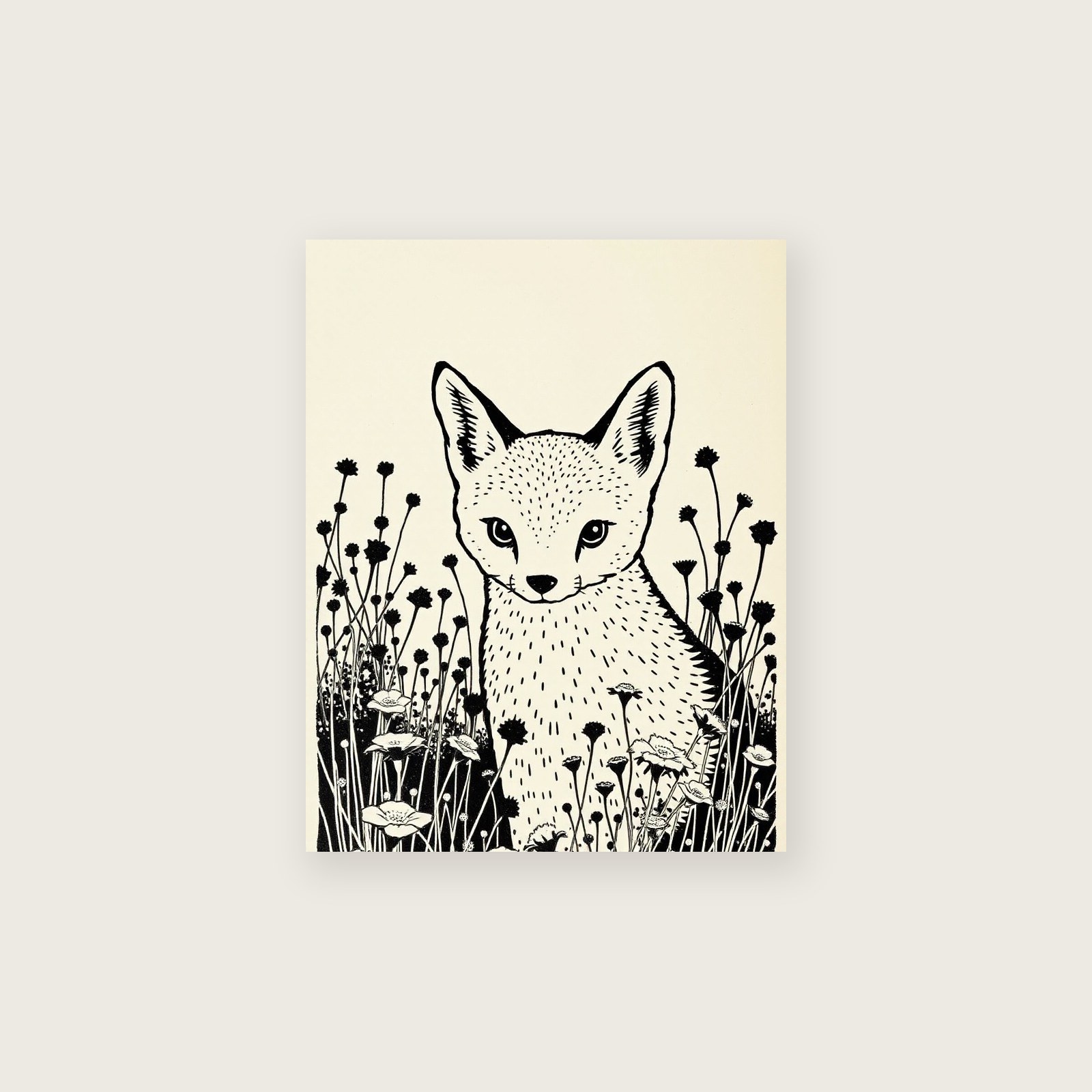 Framed Linocut Print of Shikoku - Two Tone Animal Wall Art, unframed print