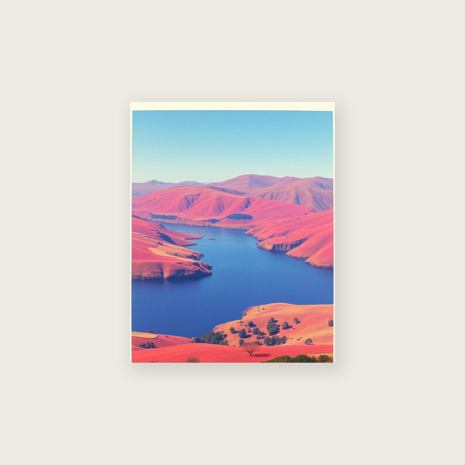 Framed Riso Print of Llyn Padarn - Colourful Landscape Wall Art, unframed print