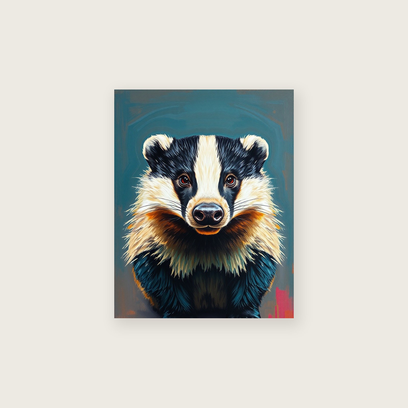 Framed Impasto Print of Badger - Colourful Animal Wall Art, unframed print