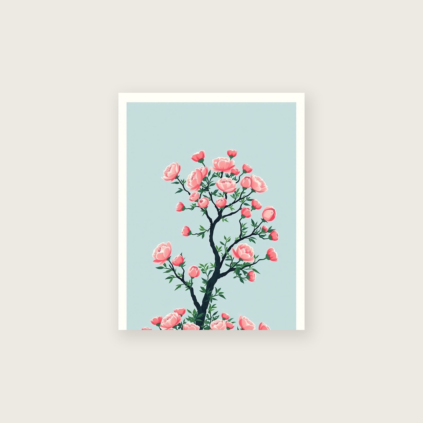 Framed Screen Print of Peony Tree - Two Tone Botanical Wall Art, unframed print
