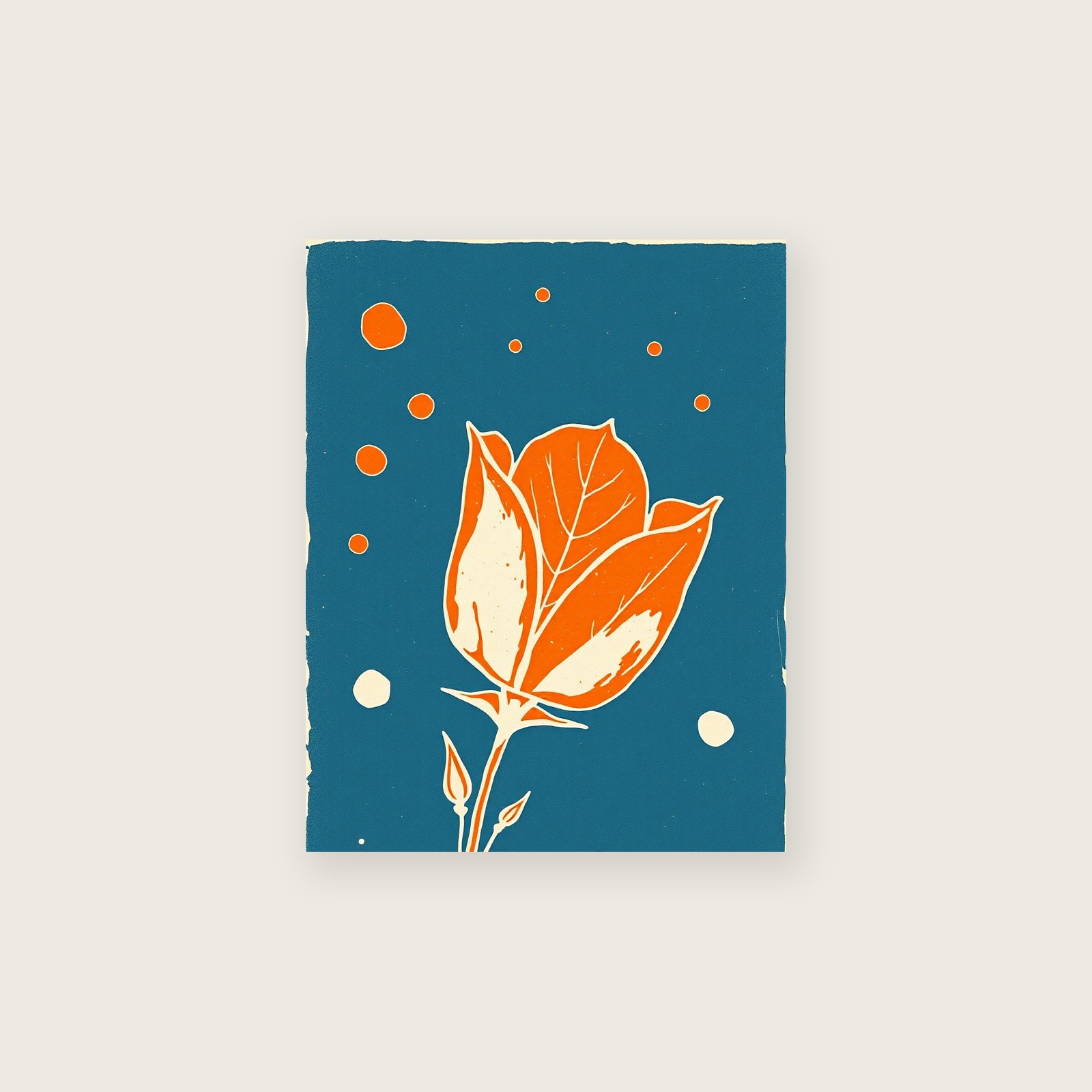 Rose Leaf and Thorn Linocut Wall Art - Bold Colour Print - Unframed Print, A3