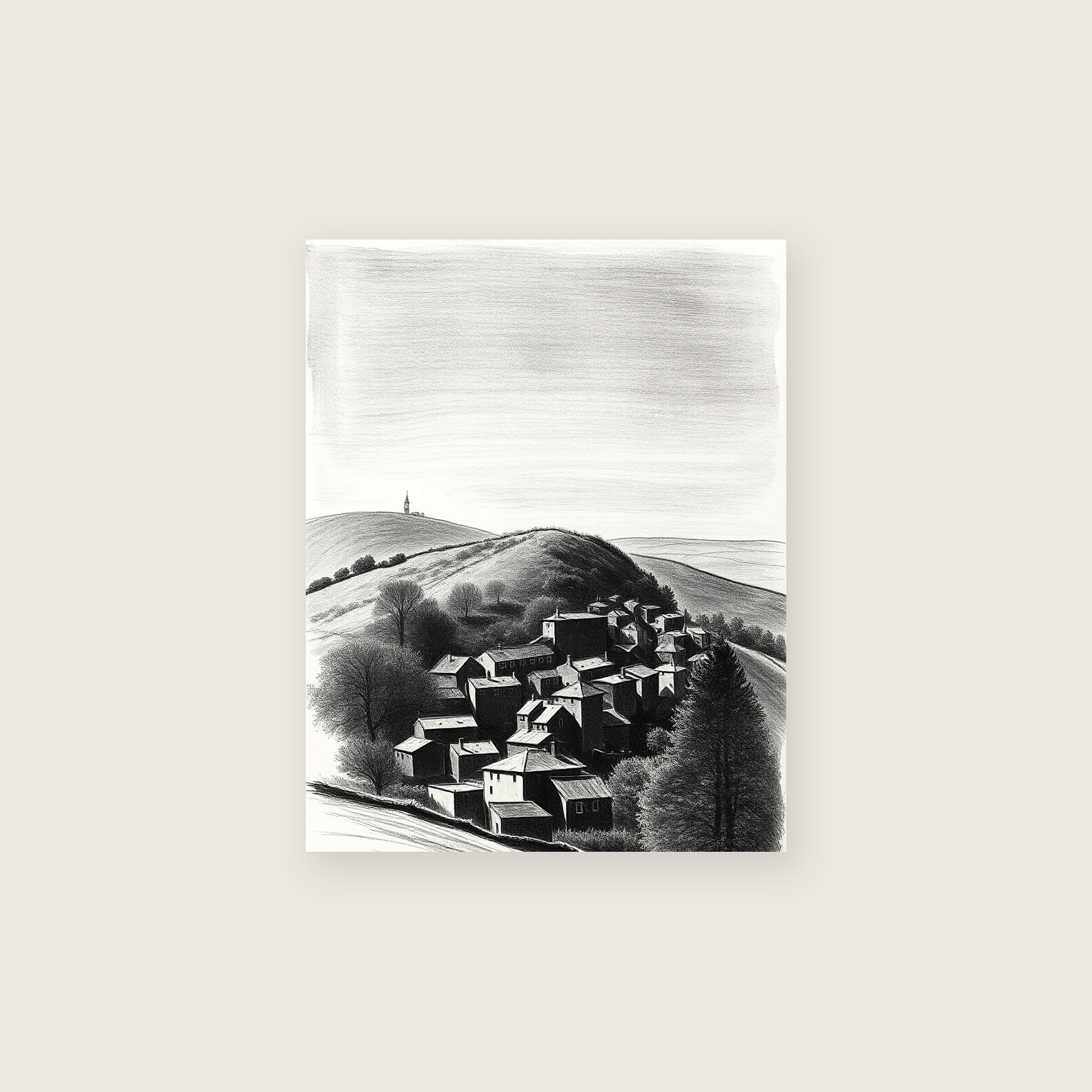 Win Hill Charcoal Print - Framed Black & White Landscape Wall Art, unframed print