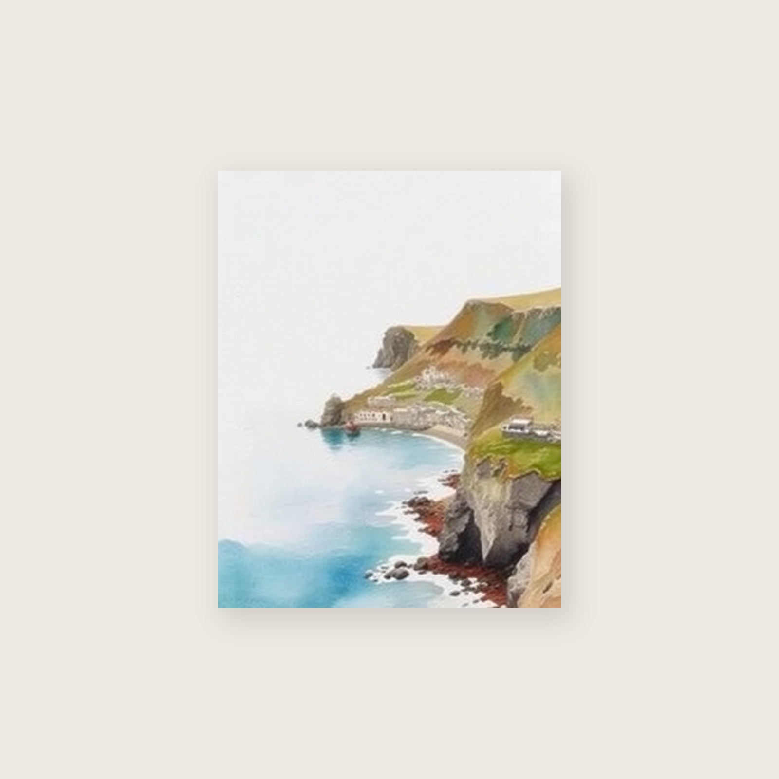 Boscastle Harbour Watercolour Print - Two Tone Landscape Wall Art - Unframed Print, A3