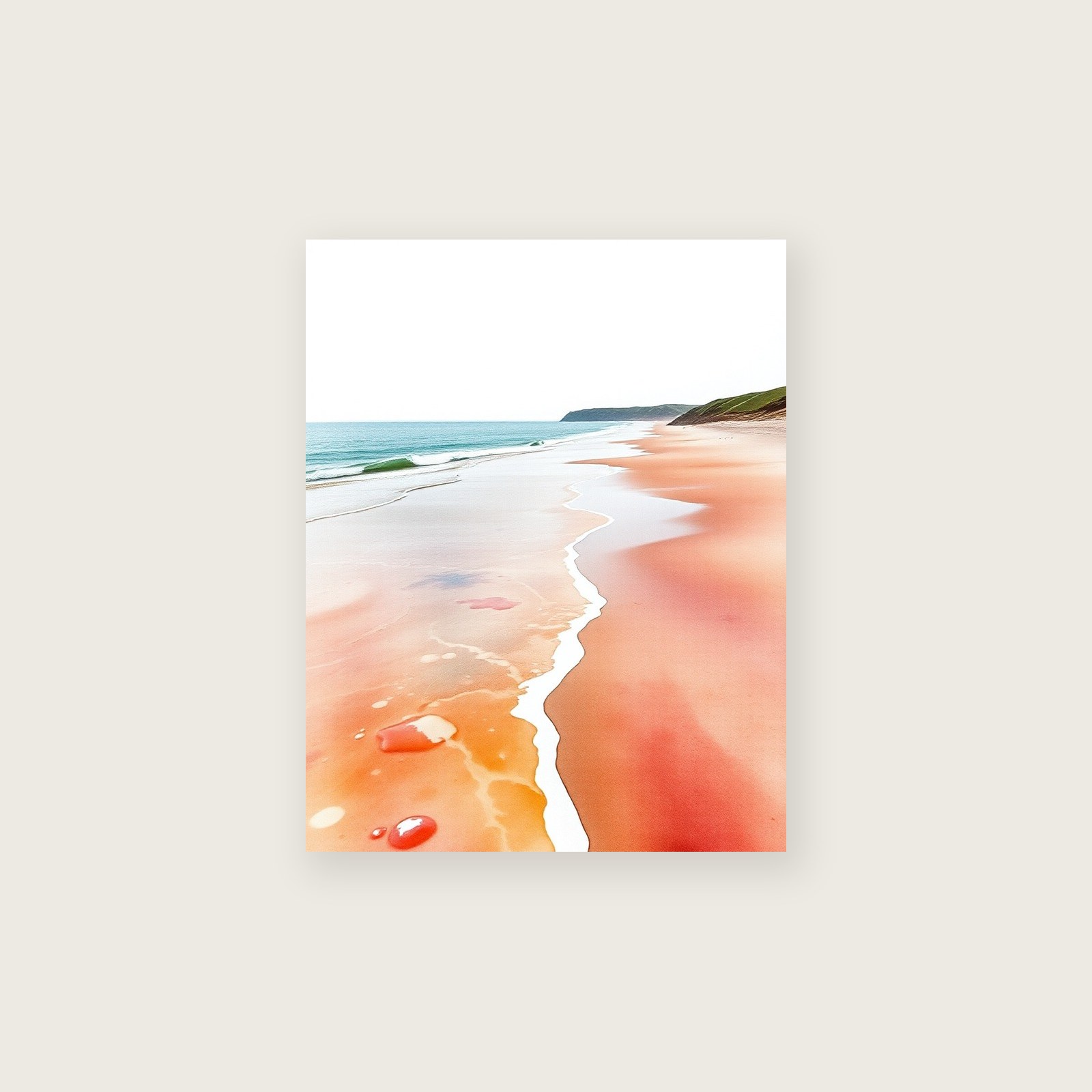 Fistral Beach Landscape Wall Art - Framed Two Tone Watercolour Print, unframed print