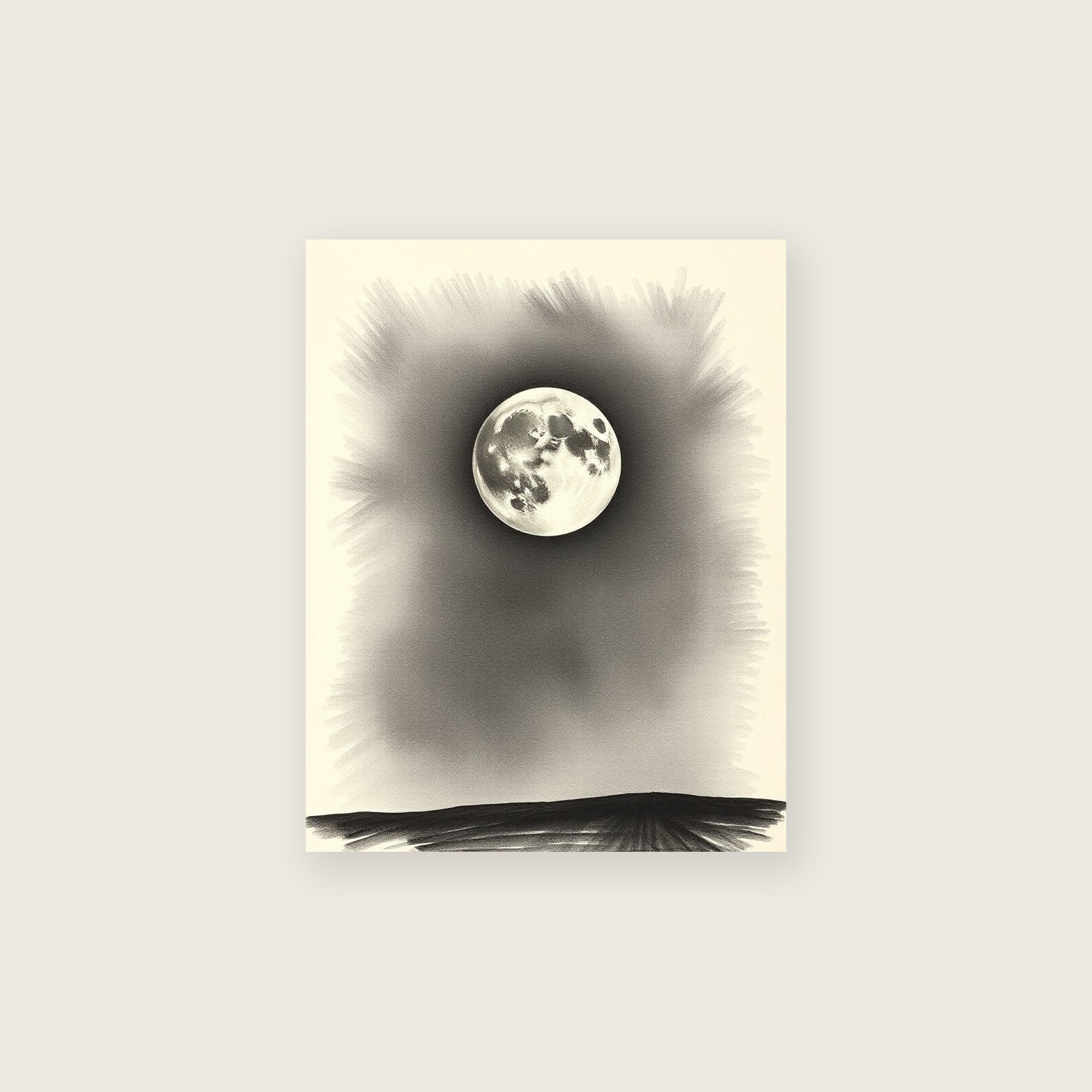 A Sturgeon Moon in August - Charcoal Celestial Print in Black & White - Unframed Print, A3