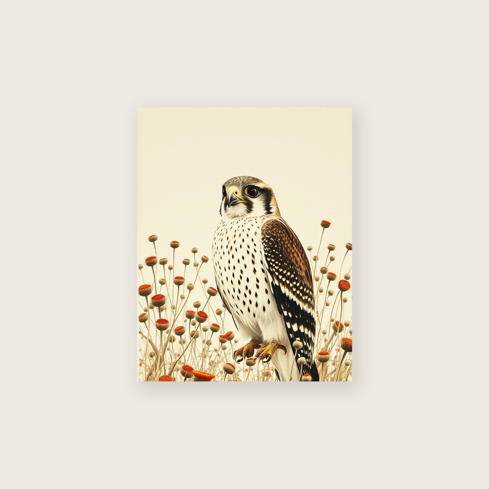 Monotype Print of Peregrine Falcon - Neutral & Beige Animal Wall Art - Unframed Print, A3