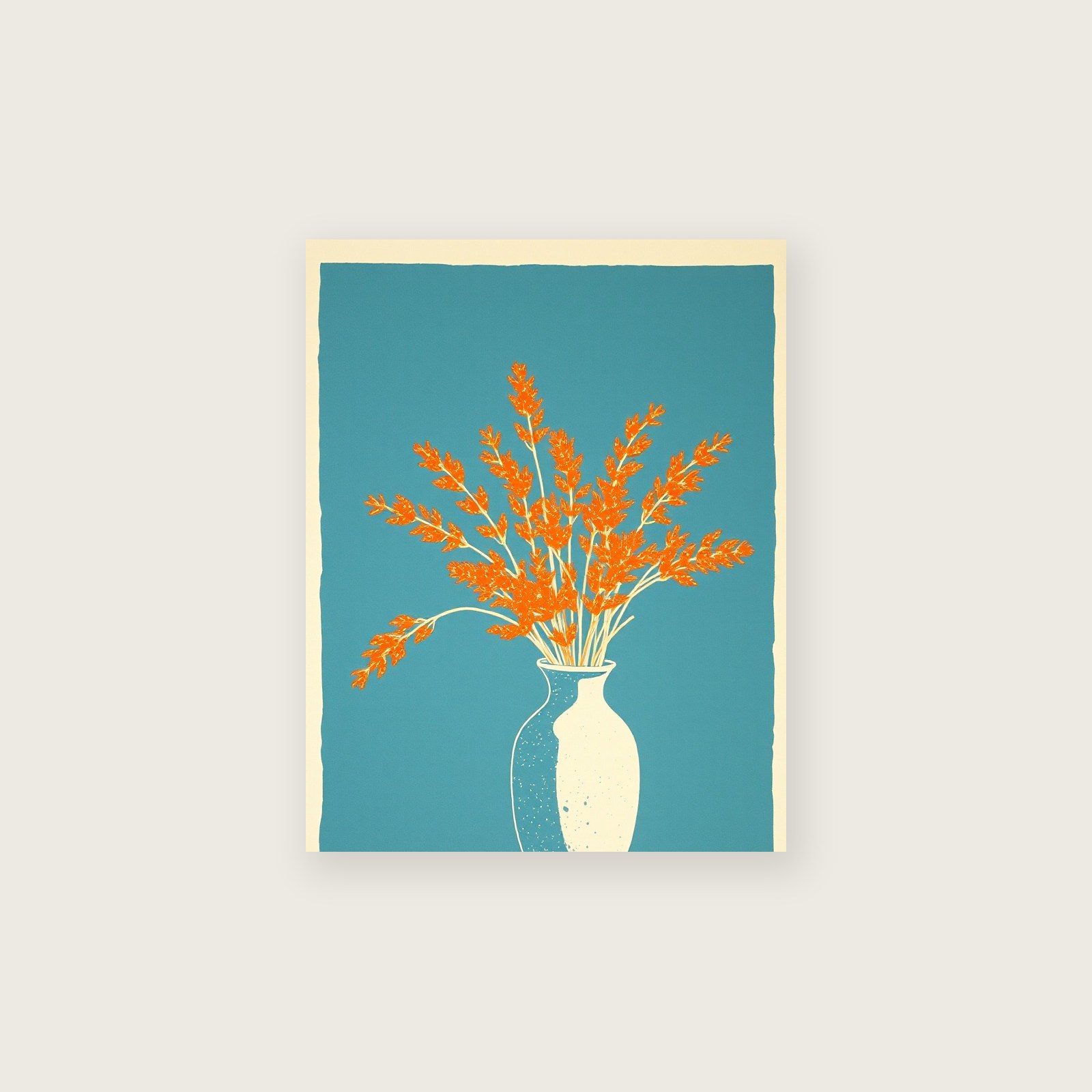 Samphire Linocut Print - Framed Bold Colour Botanical Wall Art, unframed print