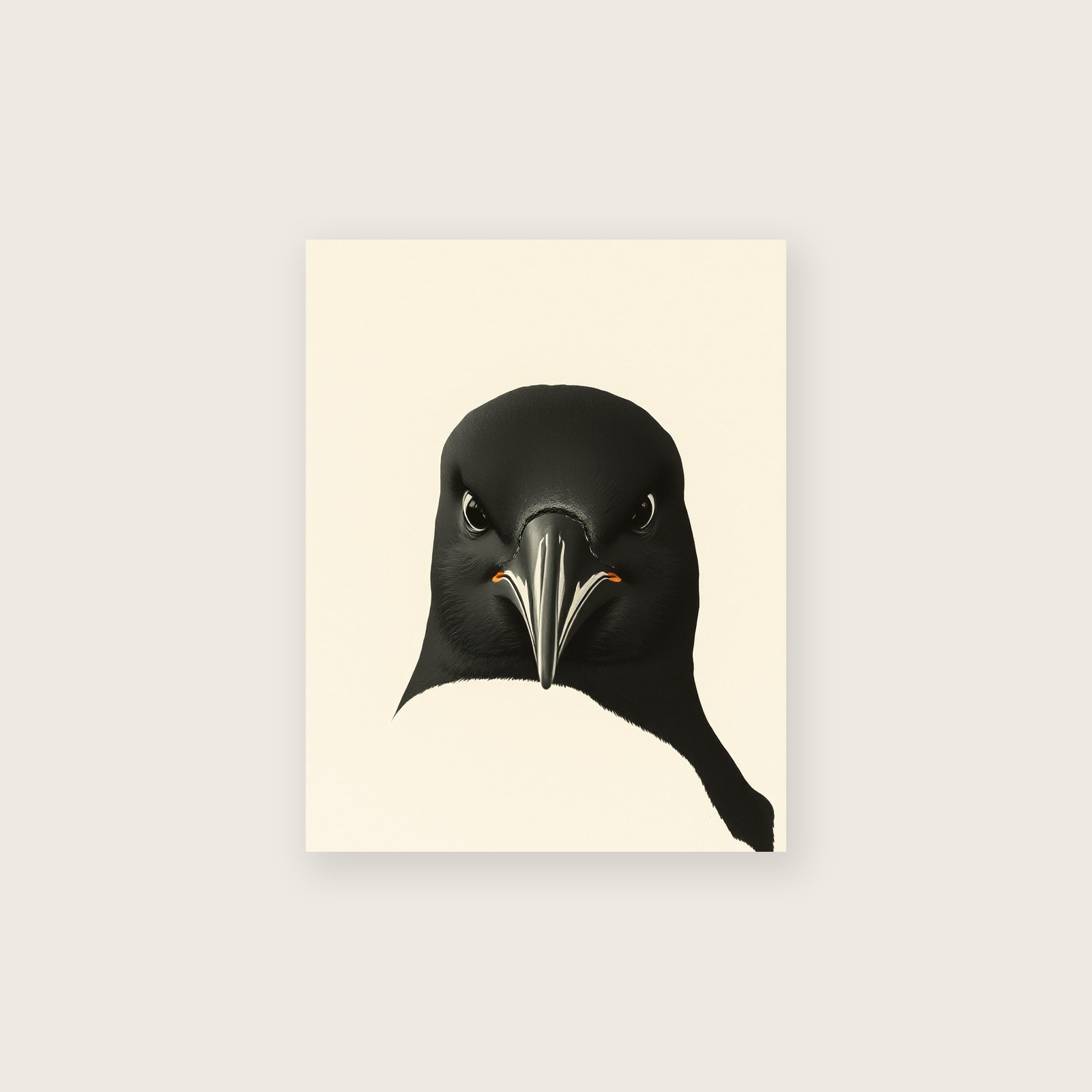 Black Guillemot Monotype Print - Framed Neutral & Beige Animal Wall Art, unframed print