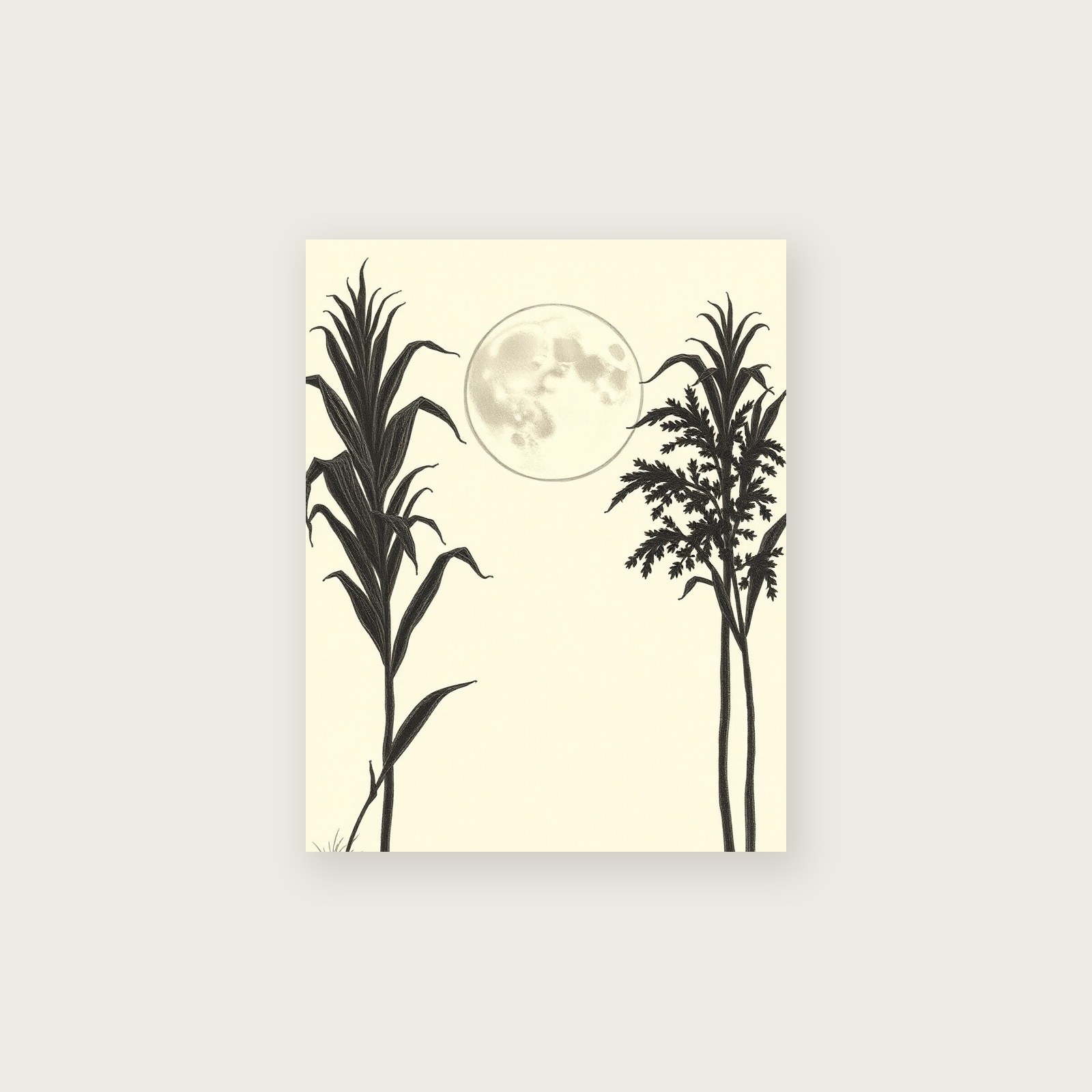 A Corn Moon in September Pencil Sketch Wall Art - Neutral & Beige Print - Unframed Print, A3