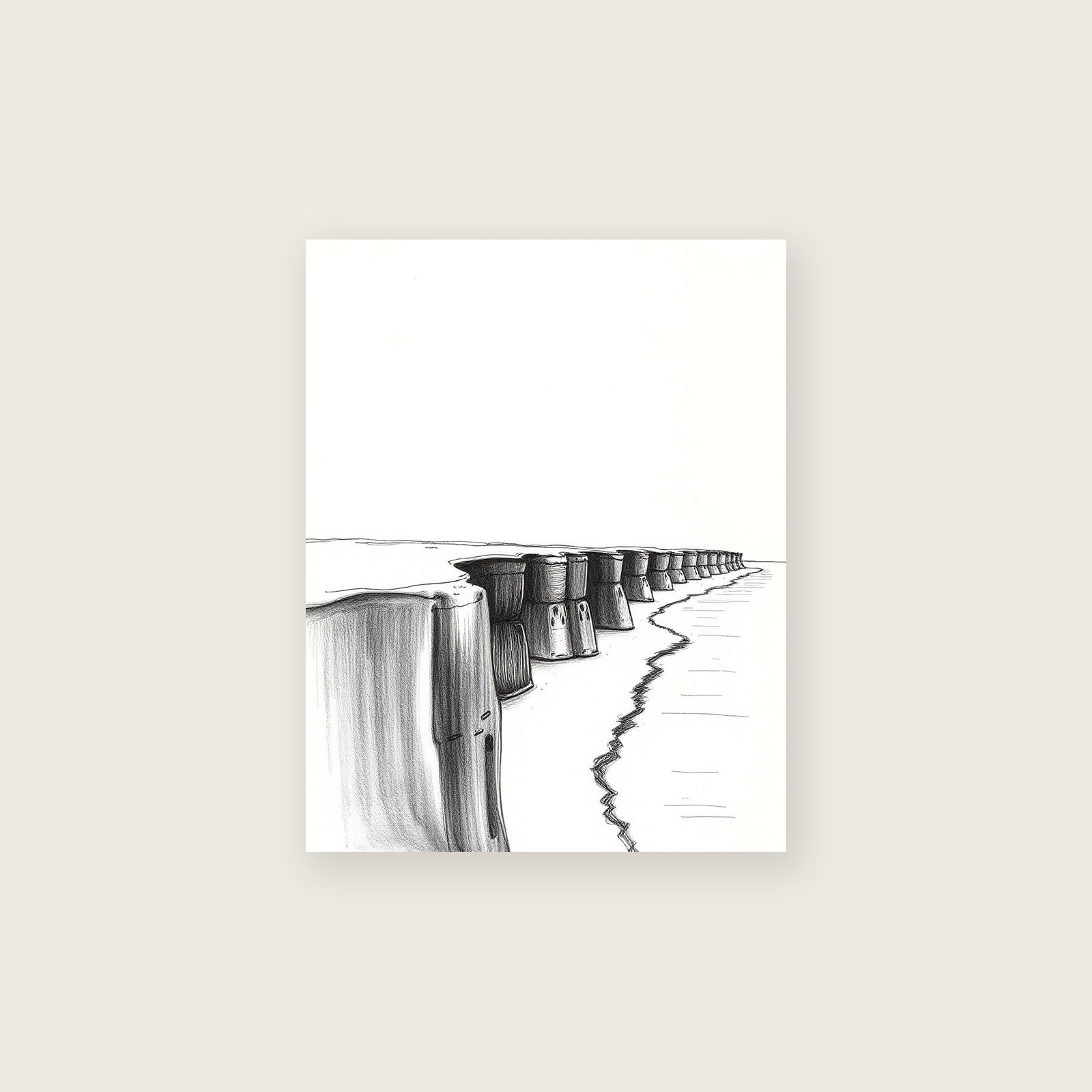 Framed Charcoal Print of Hunstanton Cliffs - Black & White Landscape Wall Art, unframed print