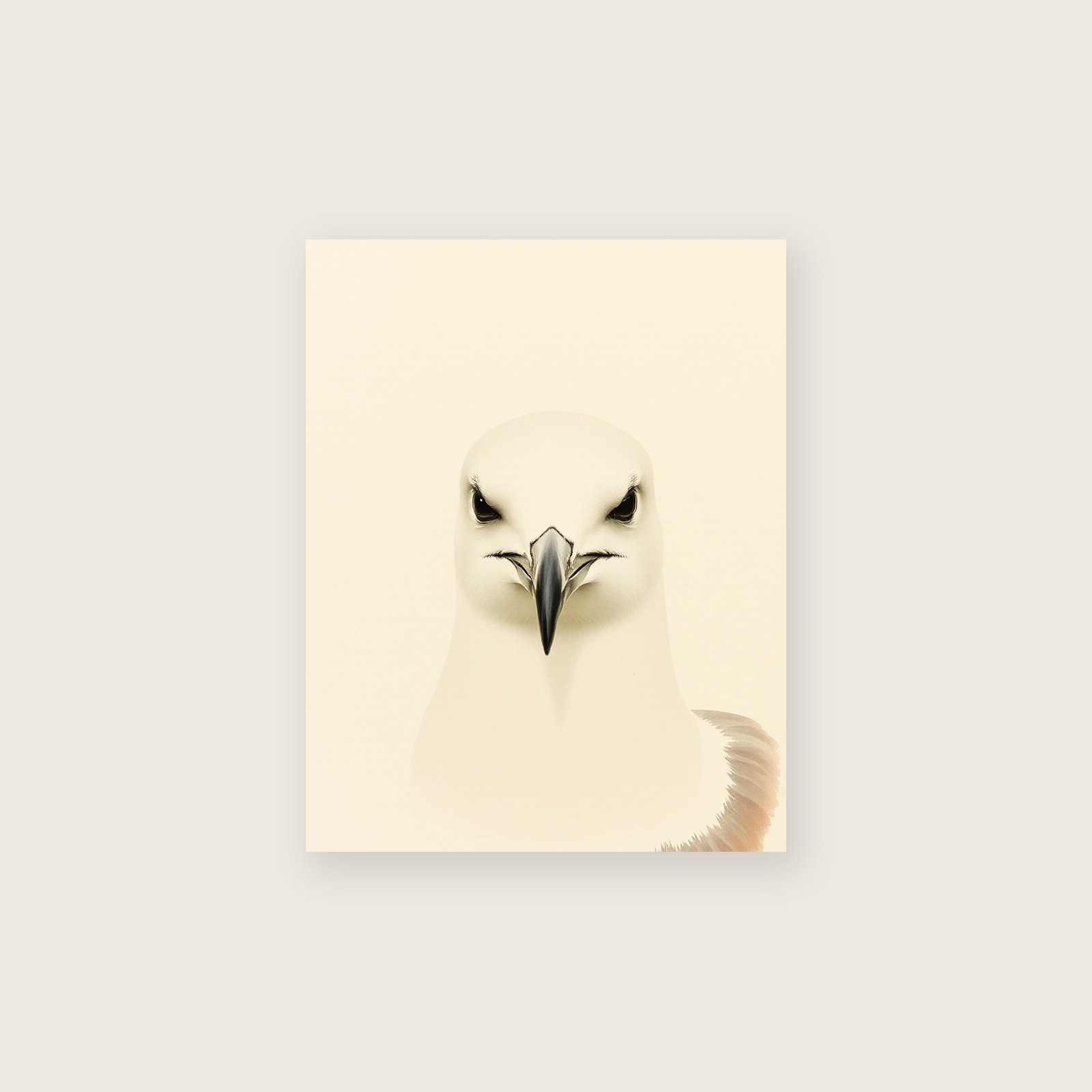 Herring Gull Monotype Wall Art - Framed Neutral & Beige Print, unframed print