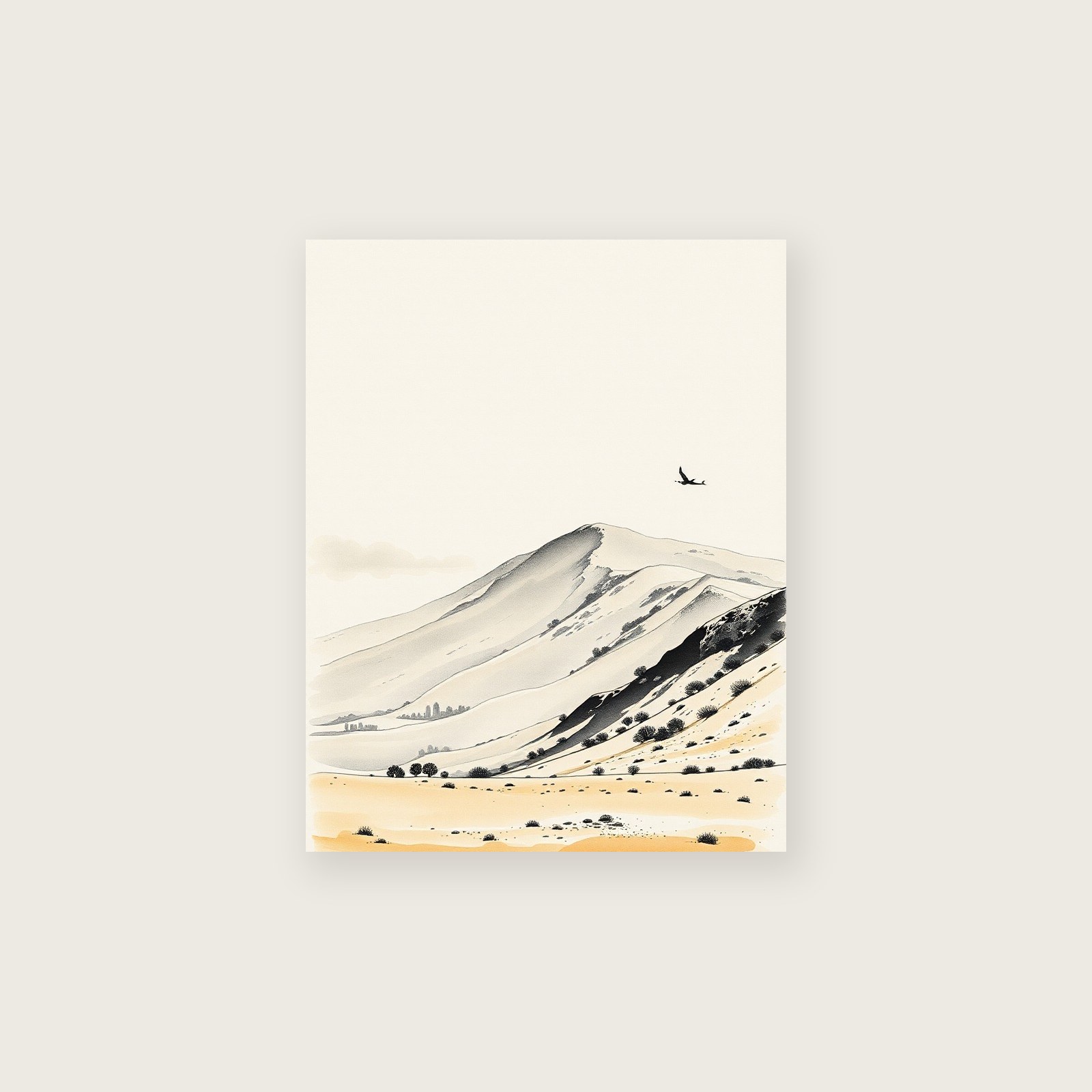 The Brecon Beacons Ink Wash Wall Art - Framed Neutral & Beige Print, unframed print