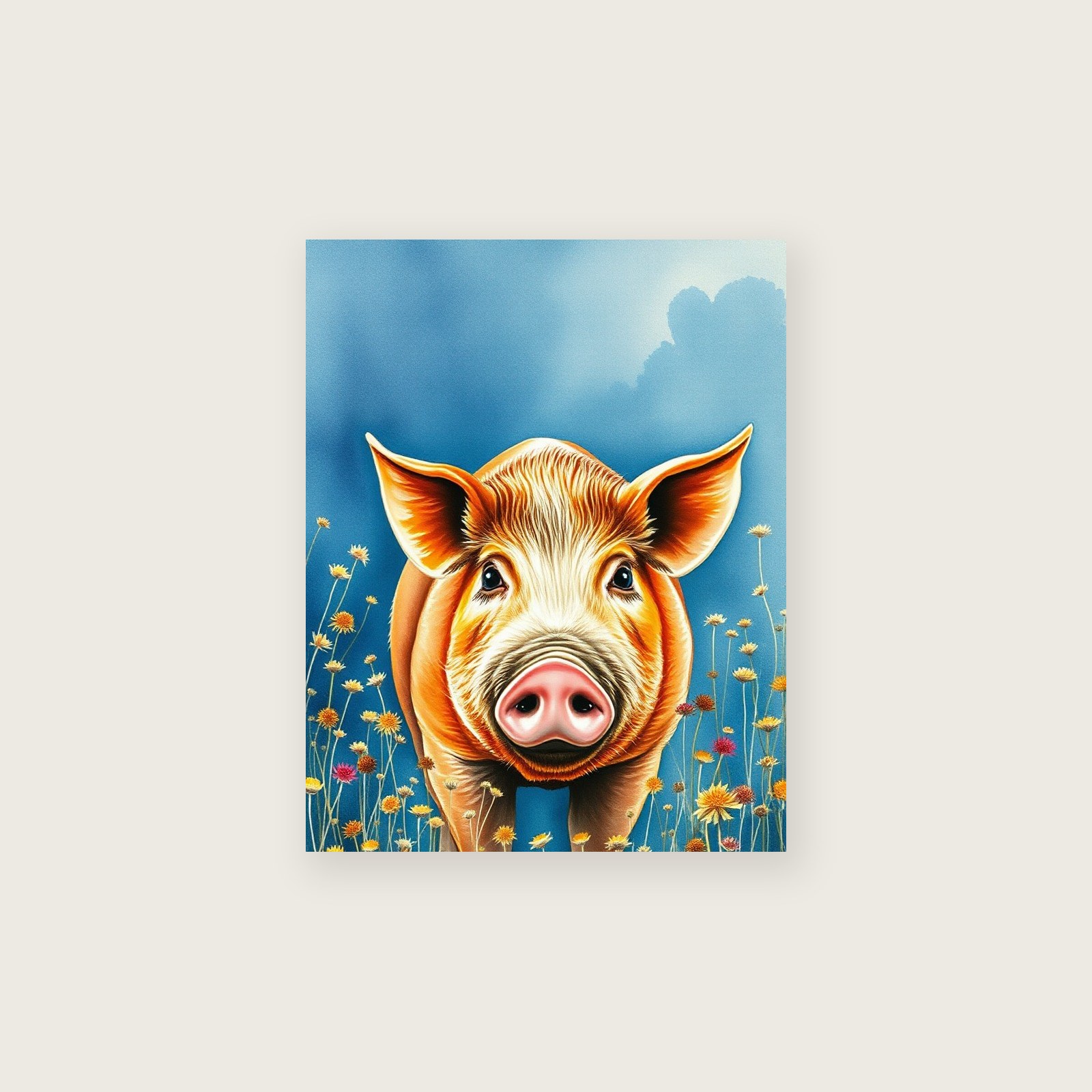 Tamworth Pig - Watercolour Animal Print in Bold Colour - Unframed Print, A3