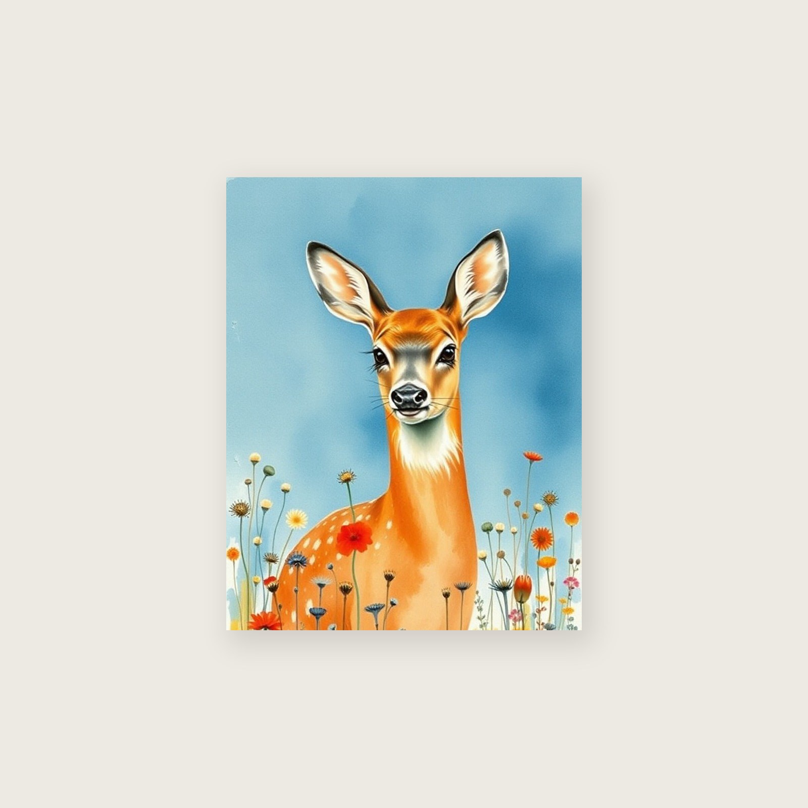 Roe Deer Watercolour Print - Framed Bold Colour Animal Wall Art, unframed print