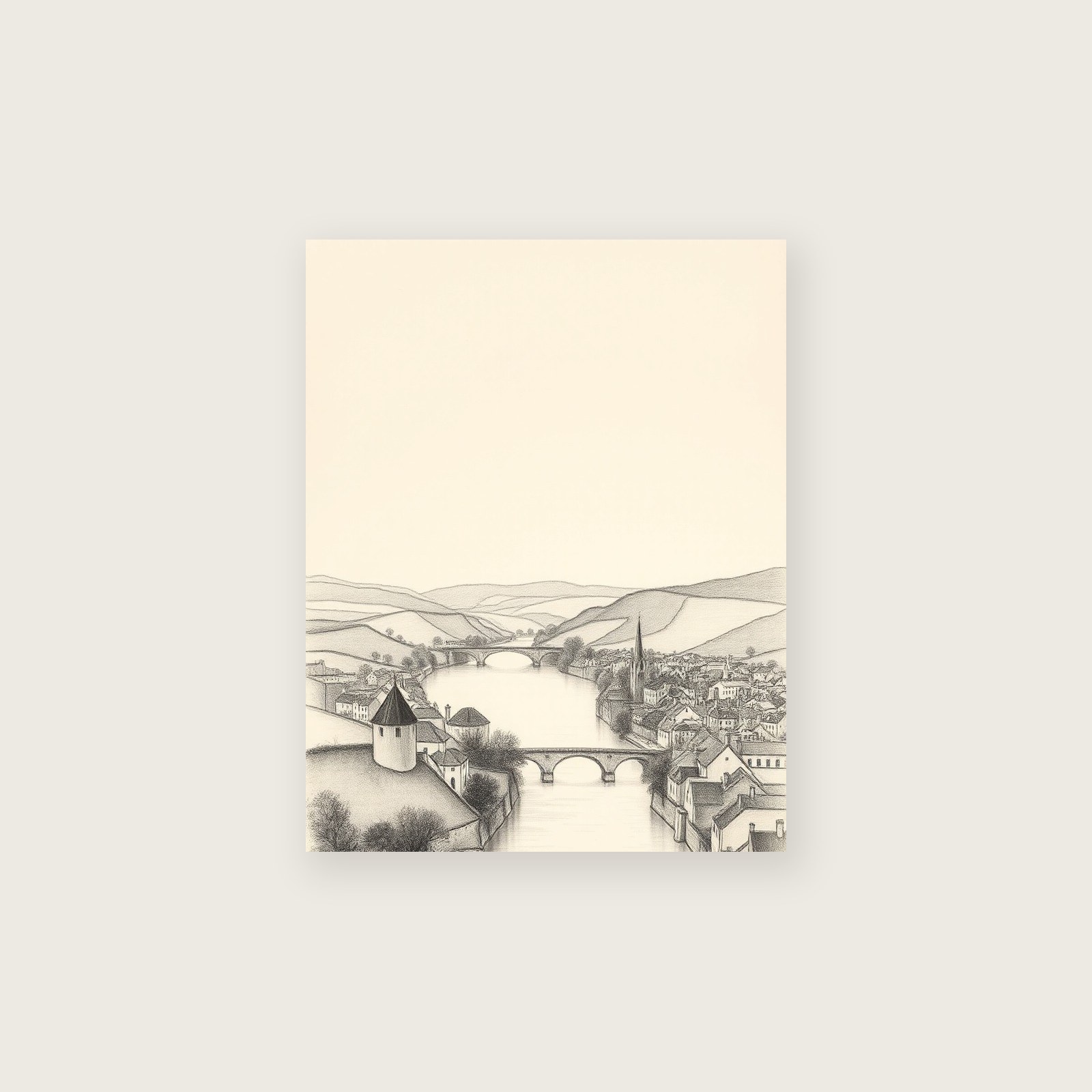 Charcoal Print of The River Dart - Black & White Landscape Wall Art - Unframed Print, A3