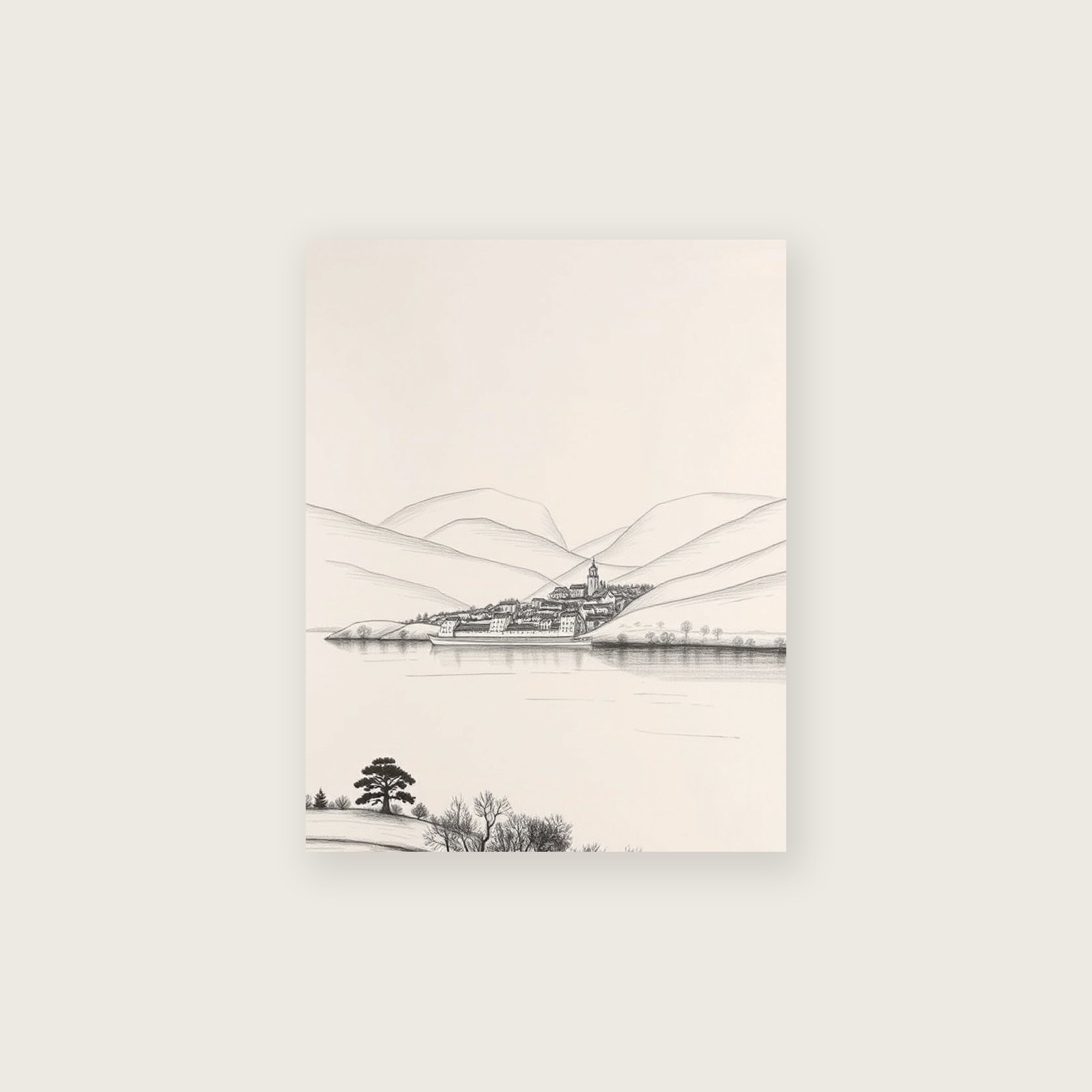 Loch Lochy Charcoal Print - Framed Black & White Landscape Wall Art, unframed print