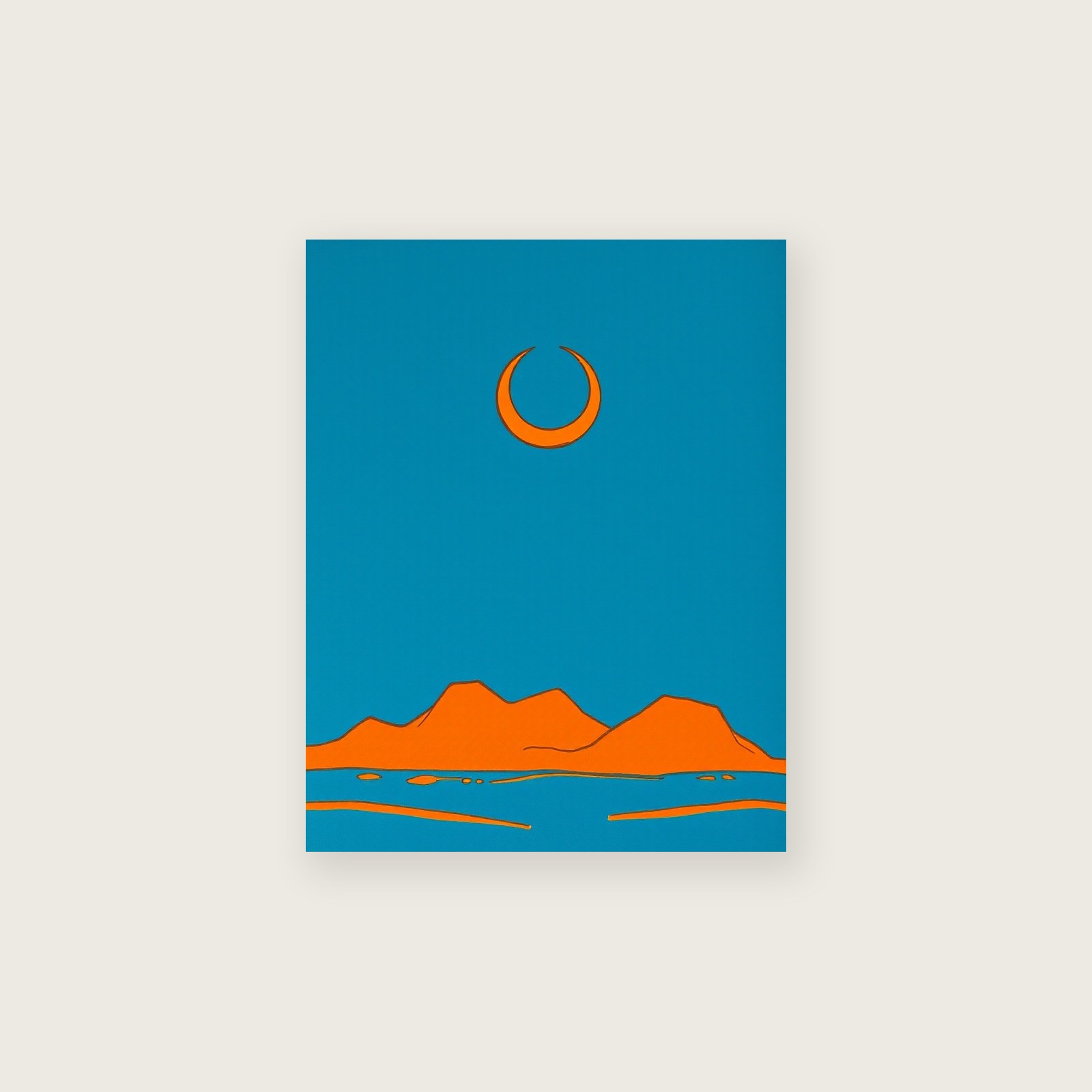 A Crescent Moon and the Evening Star Celestial Wall Art - Bold Colour Gouache Print - Unframed Print, A3
