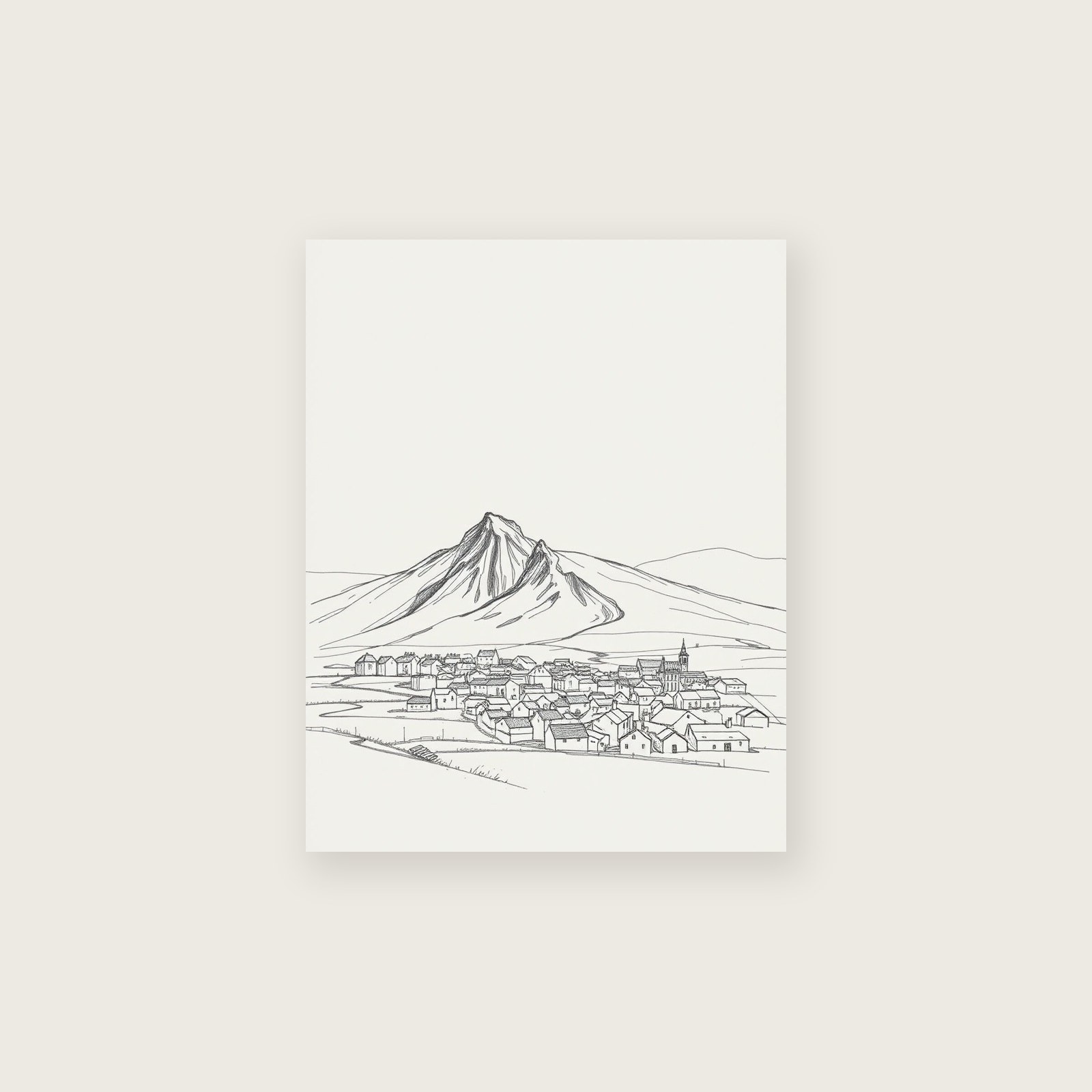 Crib Goch Pencil Sketch Print - Framed Neutral & Beige Landscape Wall Art, unframed print