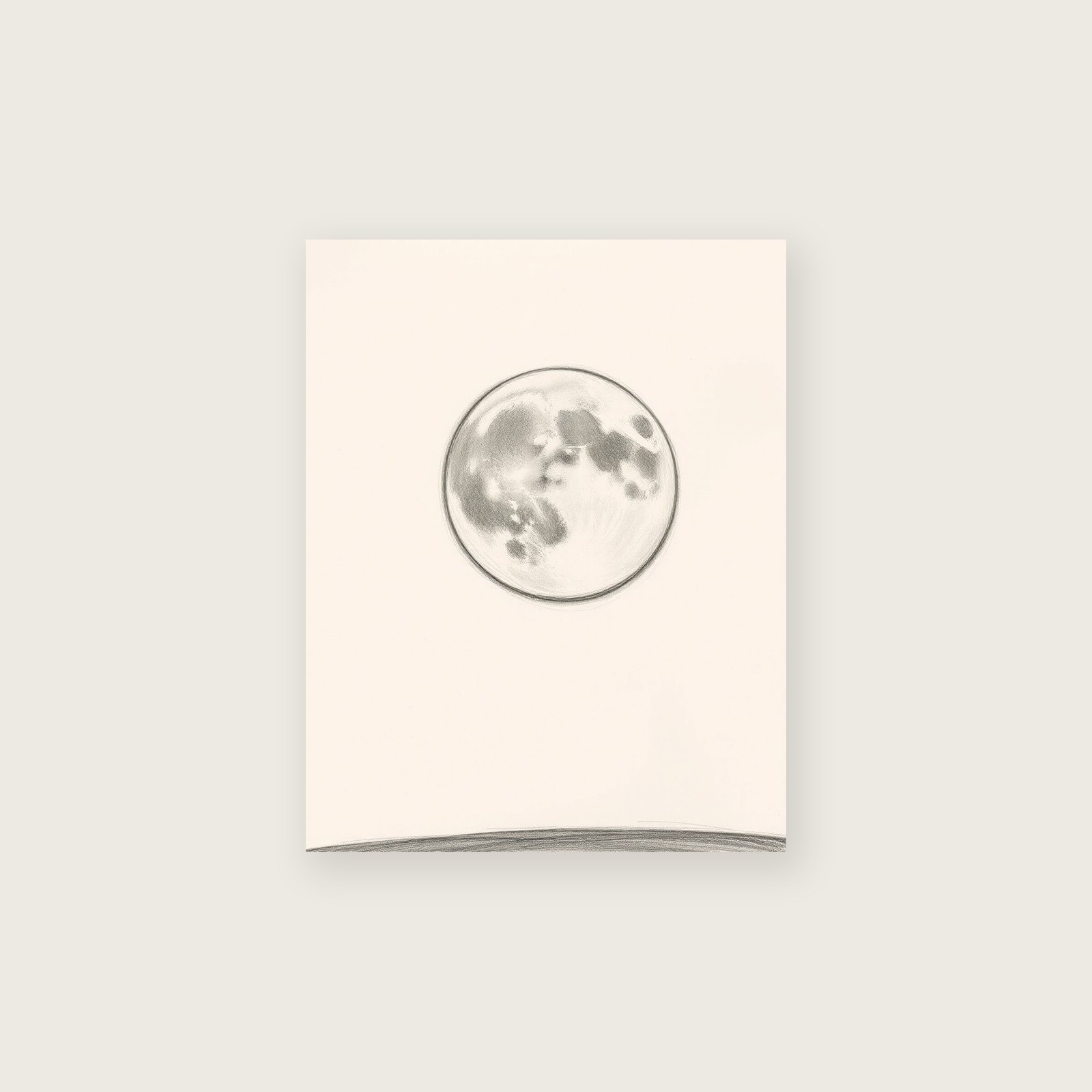 A Supermoon - Framed Pencil Sketch Celestial Print in Neutral & Beige, unframed print
