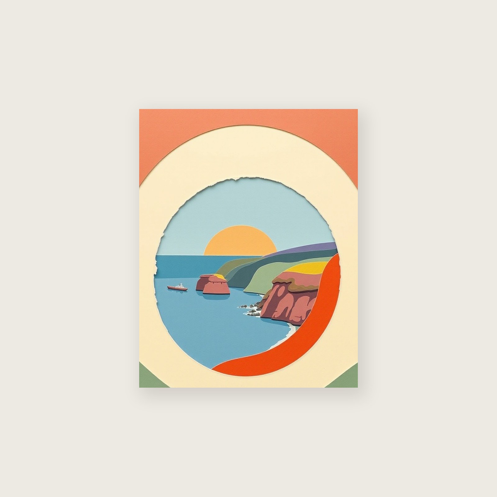 The Pembrokeshire Coast Landscape Wall Art - Colourful Collage Print - Unframed Print, A3