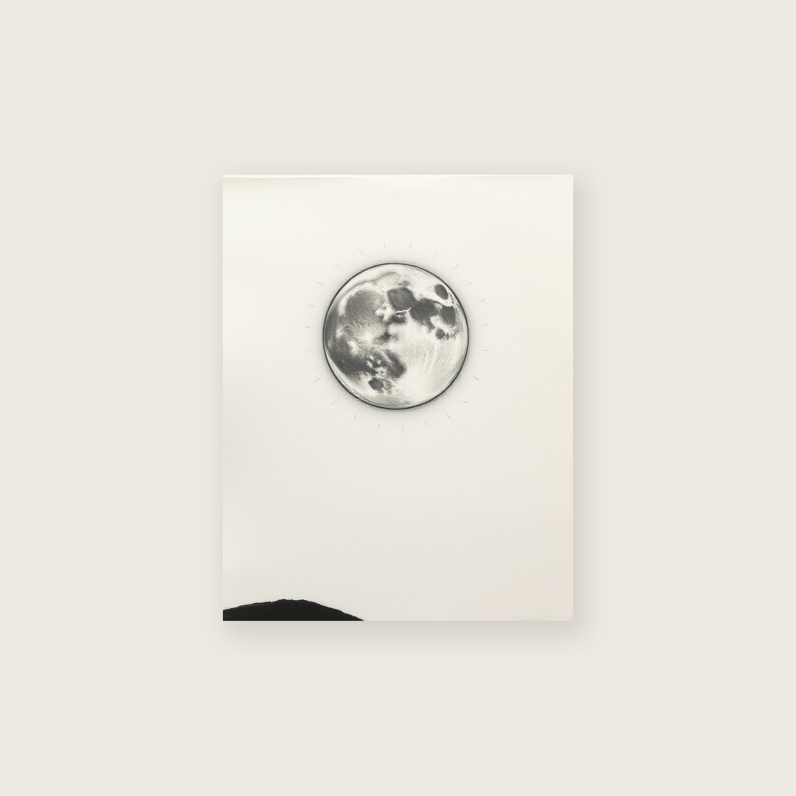 A Wolf Moon in January Charcoal Print - Framed Black & White Celestial Wall Art, unframed print