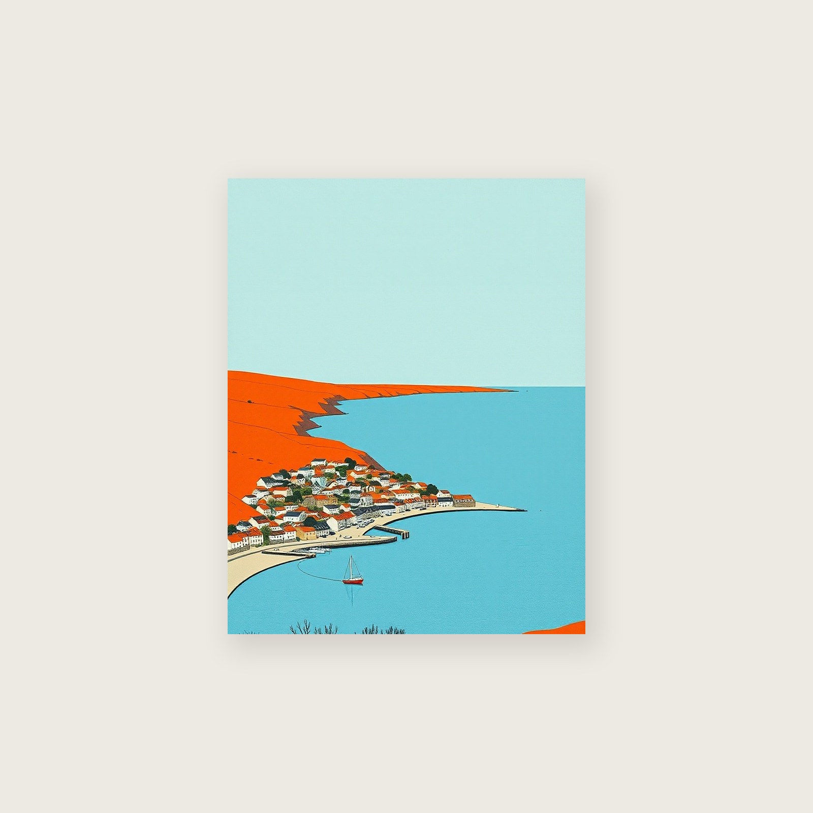Gouache Print of The Pembrokeshire Coast - Bold Colour Landscape Wall Art - Unframed Print, A3