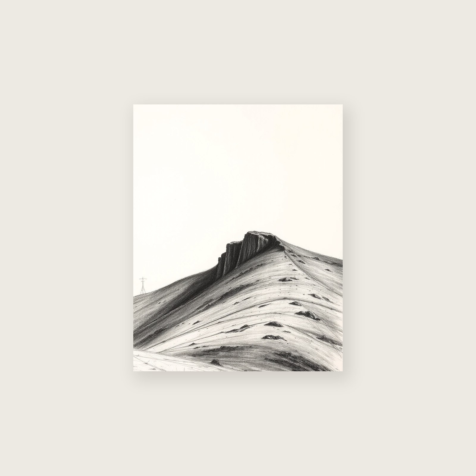 The South Downs Charcoal Print - Black & White Landscape Wall Art - Unframed Print, A3
